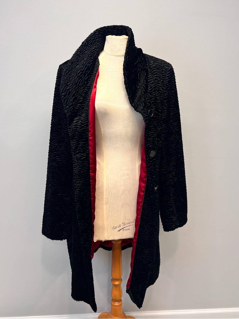 White House Black Market Black faux Persian lamb coat